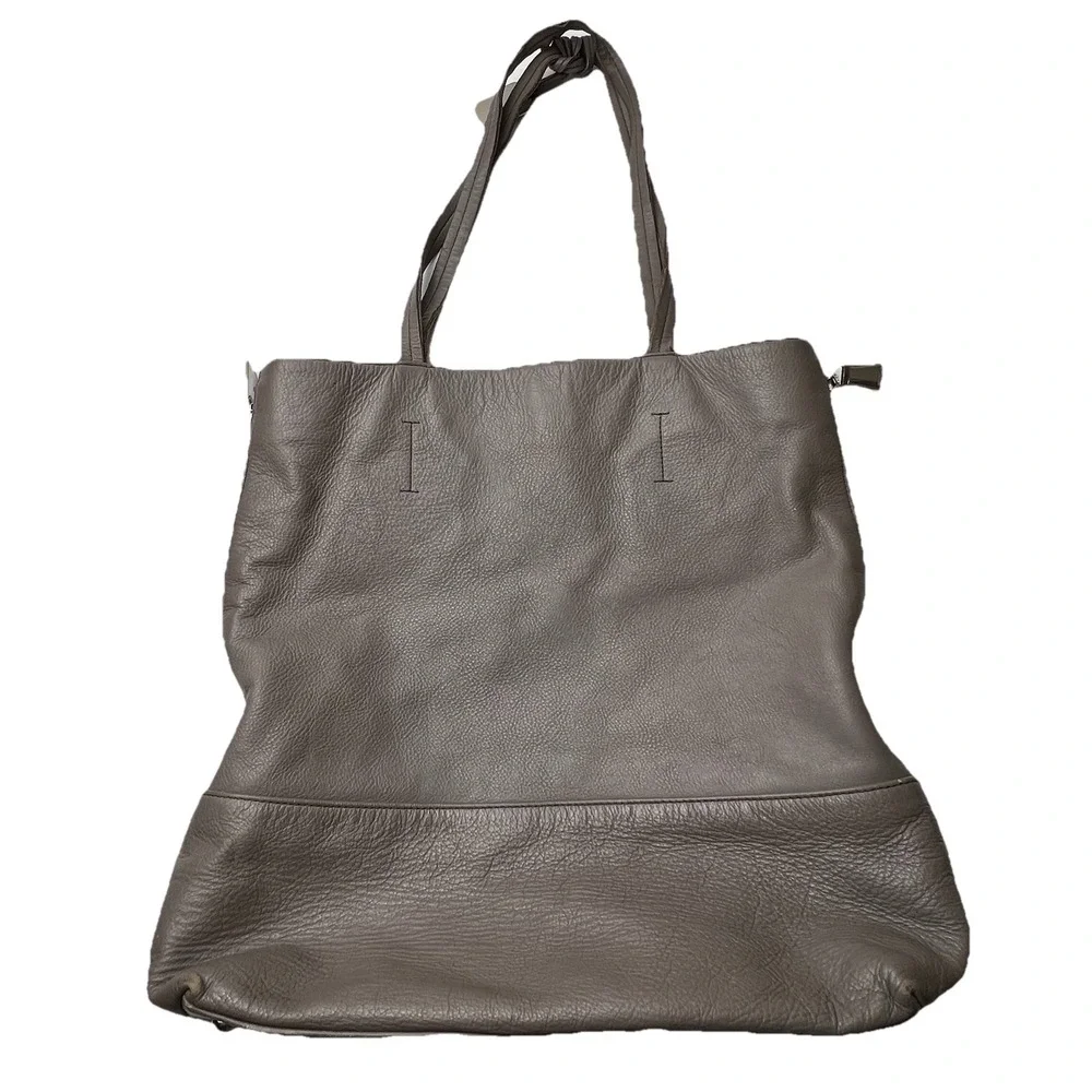 FURLA Large Open Top Expandable Side Zip Tote Shopper Taupe Leather 14